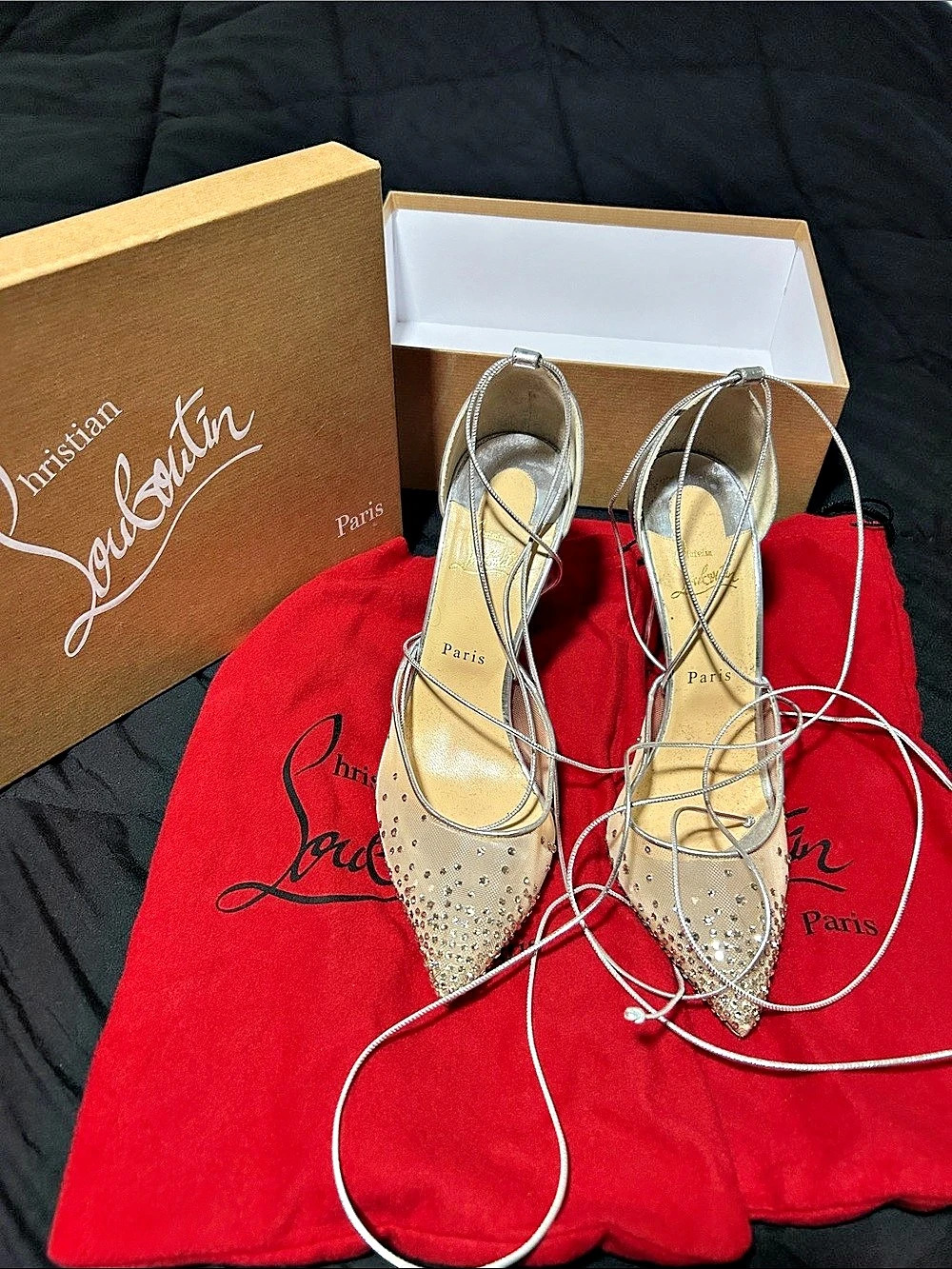Christian Louboutin Maia Labella 100 Rete/Nap Lam/Spec Brosse Silver Heels EU 41